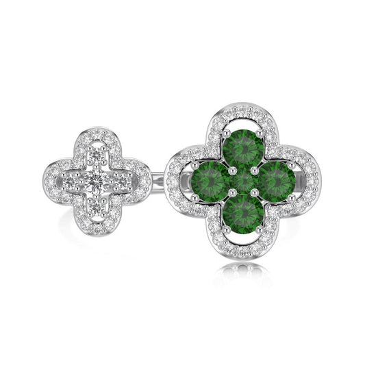 S925 sterling silver open ring double four-leaf clover design